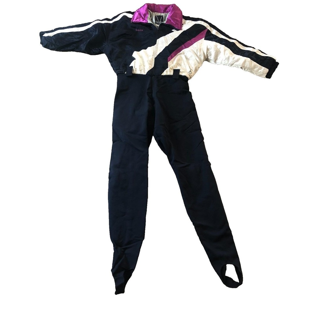 VTG 80s 90s Raven Ski Snow Suit Womens One Piece 10 Colorblock Neon Wool‎ Blend